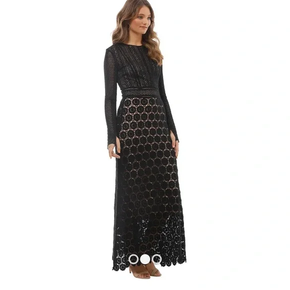 NWT Theory Arabella Black Lace Crochet Dress Gown Size 2 - Picture 4 of 8